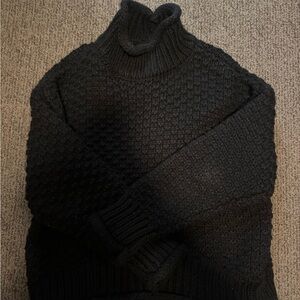 Lulus Cozy Black Textured Knit Turtleneck Sweater